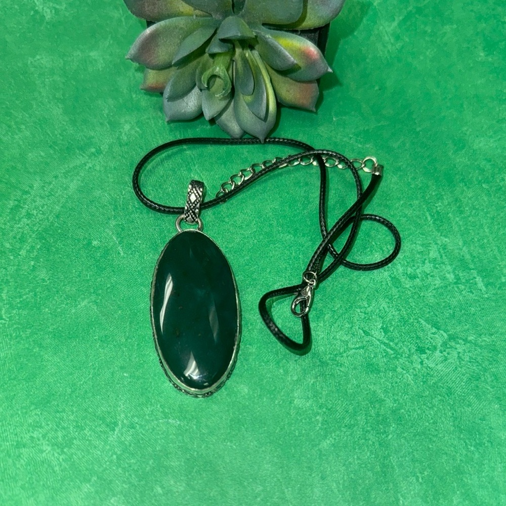 Silver Bloodstone Pendant Necklace